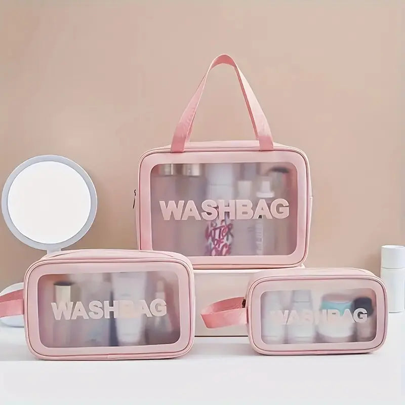 Portable Cosmetic Bag, Travel Toiletry Pouch, Frosted Transparent Storage Bag