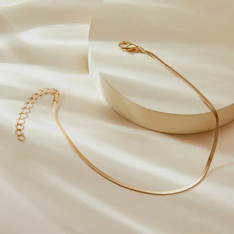 1pc, Simply & Luxury Style, Golden Flat Chain With Lobster Clasp Anklet, Fashion Temperament Accessory