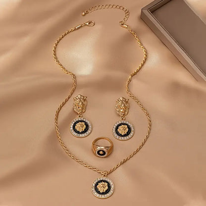 Vintage Lion Head Jewelry Set for Women - Jewelry Sets with Pendant Necklace, Earrings, Ring, Zinc Alloy