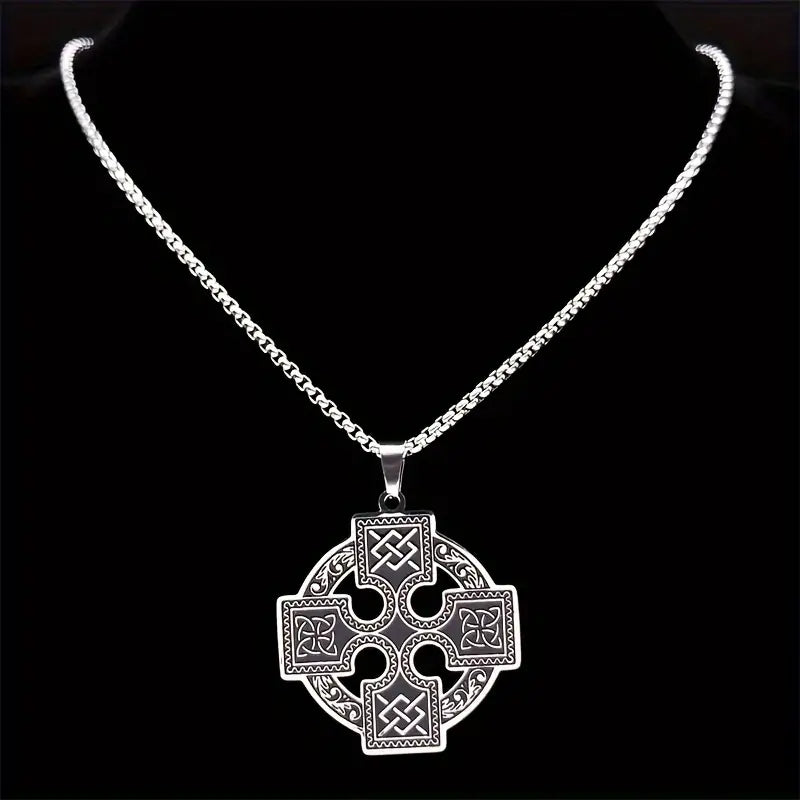 Funky Viking Celtic Knot Pendant Necklace, Stainless Steel Sun Cross Street Hip Hop Men's Chain