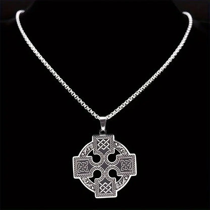 Funky Viking Celtic Knot Pendant Necklace, Stainless Steel Sun Cross Street Hip Hop Men's Chain