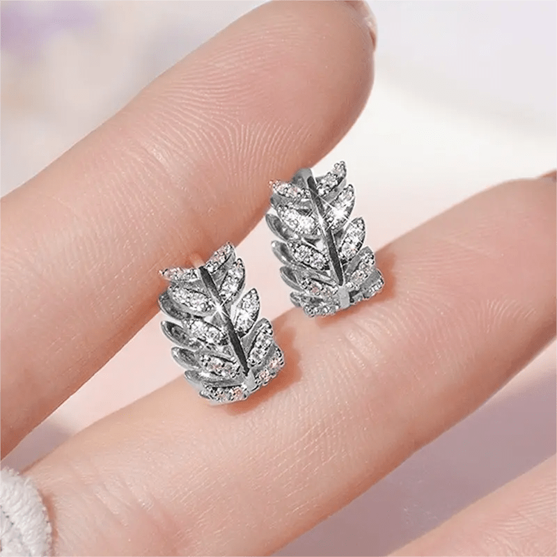 Exquisite Plated Olive Branch Leaf Small Hoop Huggies Earrings