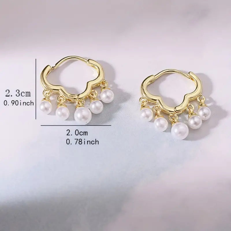 Delicate Cloud Shaped Hoop Earrings With Imitation Pendant Design Alloy Jewelry Vintage Elegant Style Party Earrings