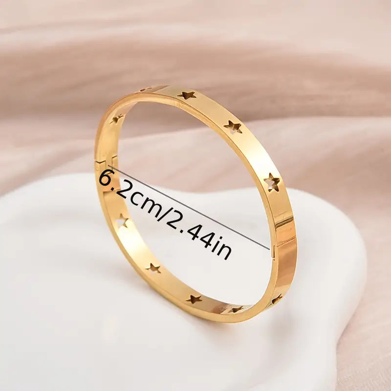 Elegant Minimalist Hollow Star Stainless Steel Bangle - Fashionable Men's Business Daily Wear Accessory