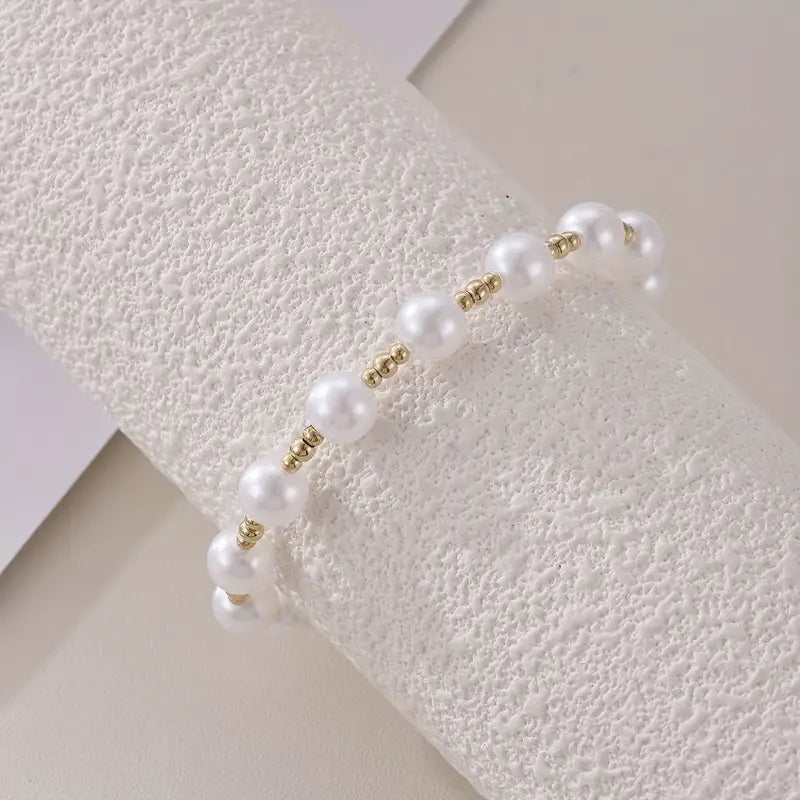 Elegant Faux Pearls Beaded Bracelet, Adjustable Hand Jewelry