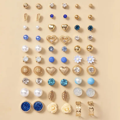 30 Pairs Set Of Delicate Stud Earrings Blue