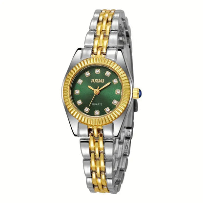 Elegant Ladies' Quartz Wrist Watch with Round Aurora Shell Dial -Green