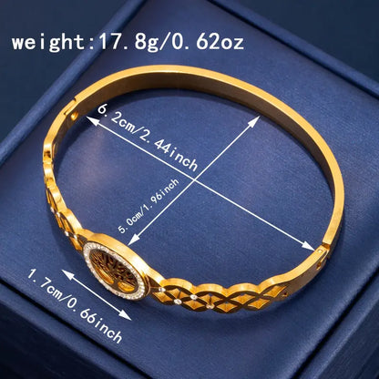 1pc Golden Tree Of Life Design Bracelet, Stainless Steel Bangle For Men/Women