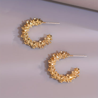 C Shape Golden Hoop Earrings