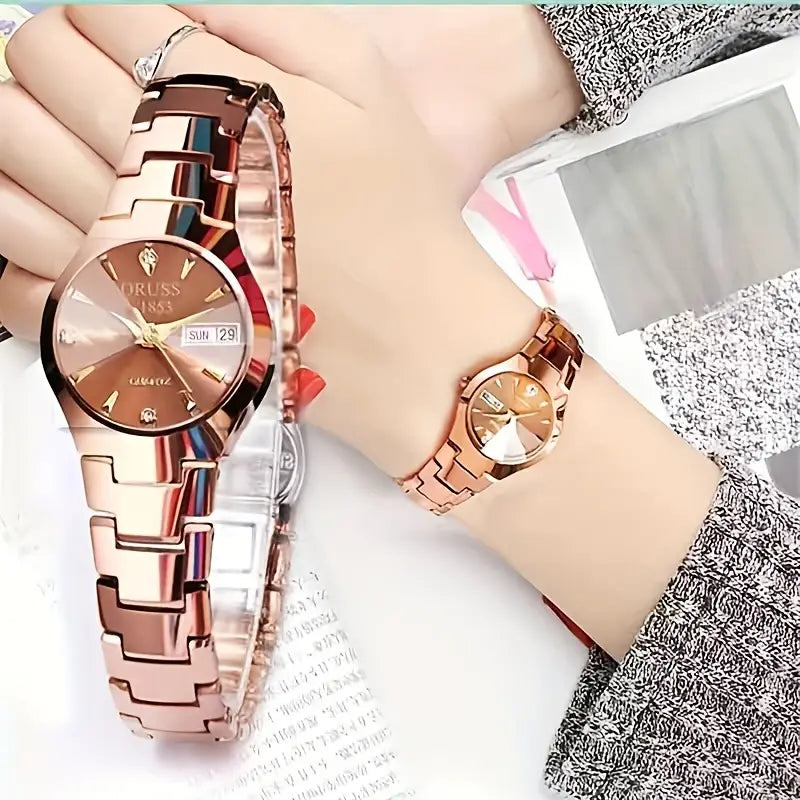 Luxury Rhinestone Quartz Watch for Women - Elegant Round Pointer Analog Wrist Watch