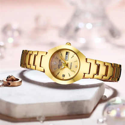 Luxury Rhinestone Quartz Watch for Women - Elegant Round Pointer Analog Wrist Watch