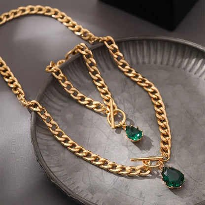 Necklace + Bracelet French Romantic Style Jewelry Set OT Buckle + Chain Design Inlaid Zirconia In Waterdrop Shape