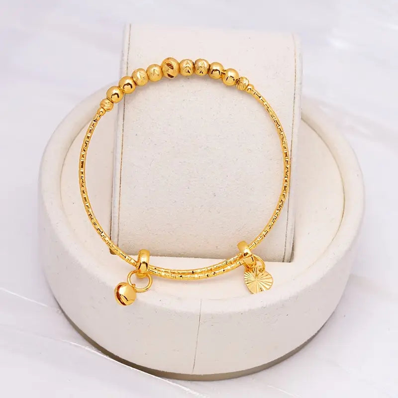 2pcs Classic Adjustable 24k Gold Plated Beaded Bangles, Middle Eastern Inspired
