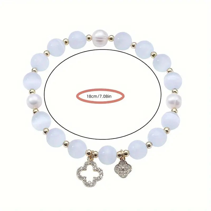 Chic Four-Leaf Clover Glass Bead Bracelet for Women - Stretchy Elastic Cord