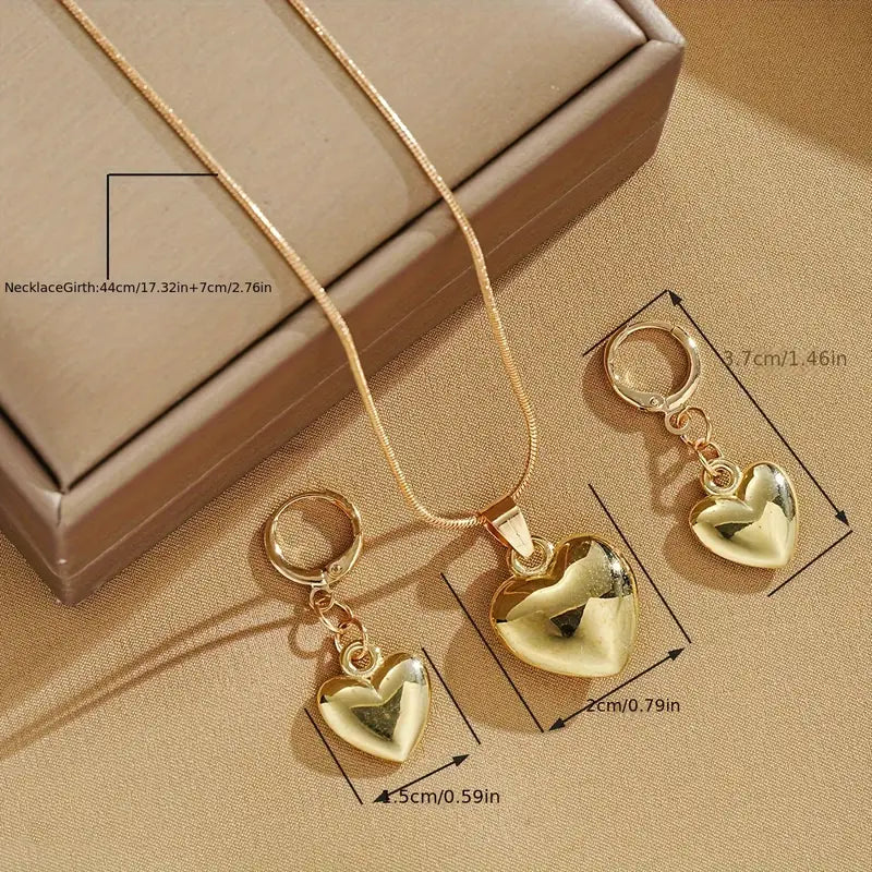 Drop Earrings + Necklace Chic Jewelry Set Golden Heart Design Match Daily Outfits Party Accessories