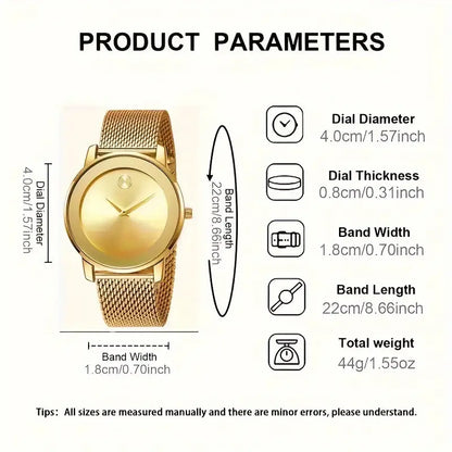 Elegant Golden Tone Women's Quartz Watch, Mesh Strap
