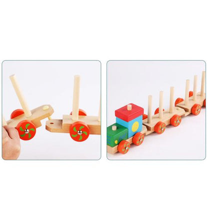 Stacking Train Toys Wood Train For Boys And Animal Trailers- Random Design)