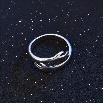 Lover Couple Hug Style Silver Ring, Expression Of Love Gift