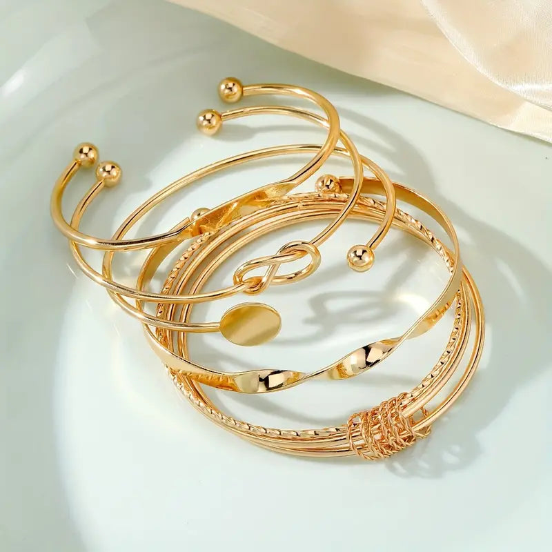 5pcs/Set Women's Elegant Cuff Bangles, Stackable Silver Color Hand Jewelry Party Favors