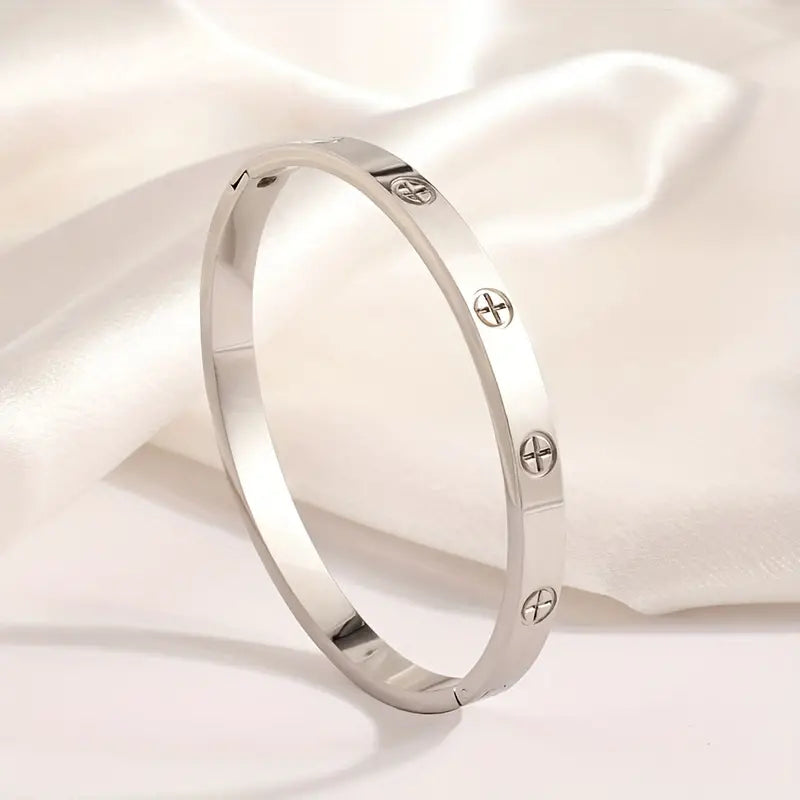 1pc/ 2pcs Cross Pattern Stainless Steel Ring Bangle Set For Men And Women