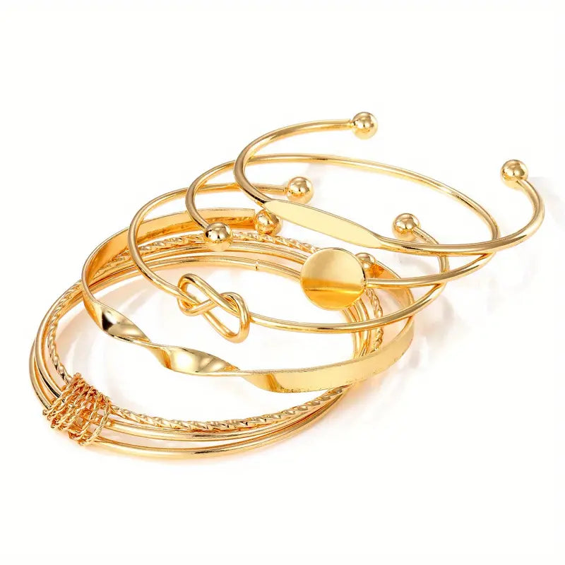 5pcs/Set Women's Elegant Cuff Bangles, Stackable Silver Color Hand Jewelry Party Favors
