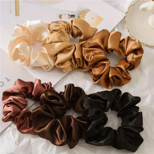 6 Pcs Silky Scrunchies Solid Color Hair Tie