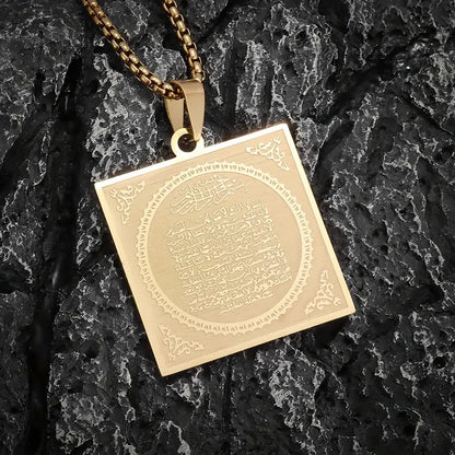 Fashionable 18K Gold-Plated Square Pendant Necklace with Arabic Inscription