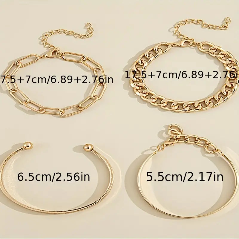 4pcs/Set Punk Style Twist Design Bracelet Set Alloy Hand Jewelry Gift For Women Gift