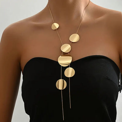 Exquisite Geometric Round Pendant Necklace - Glossy Brushed Irregular Thin Snake Chain