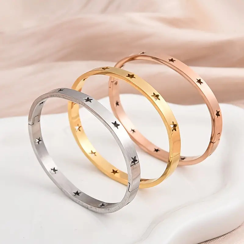 Elegant Minimalist Hollow Star Stainless Steel Bangle - Fashionable Men's Business Daily Wear Accessory