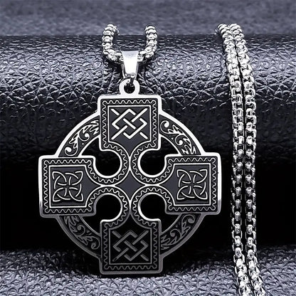 Funky Viking Celtic Knot Pendant Necklace, Stainless Steel Sun Cross Street Hip Hop Men's Chain