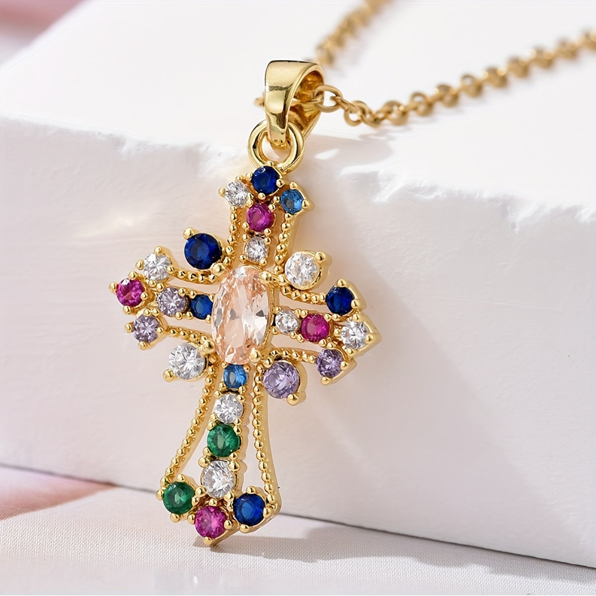 Creative Fashionable Cross Necklace, Girl's Retro Party Accessories