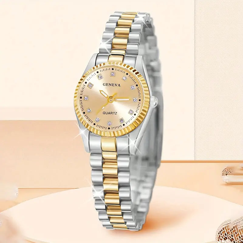 1pc Fashionable Ladies Quartz Wrist Watch, Round Alloy Case