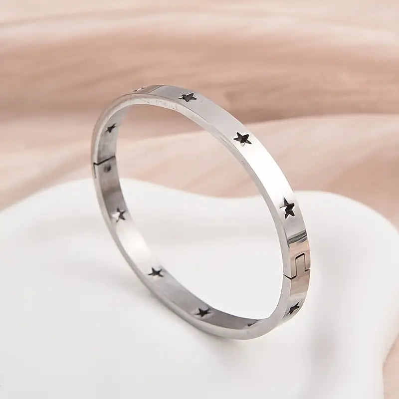 Elegant Minimalist Hollow Star Stainless Steel Bangle - Fashionable Men's Business Daily Wear Accessory