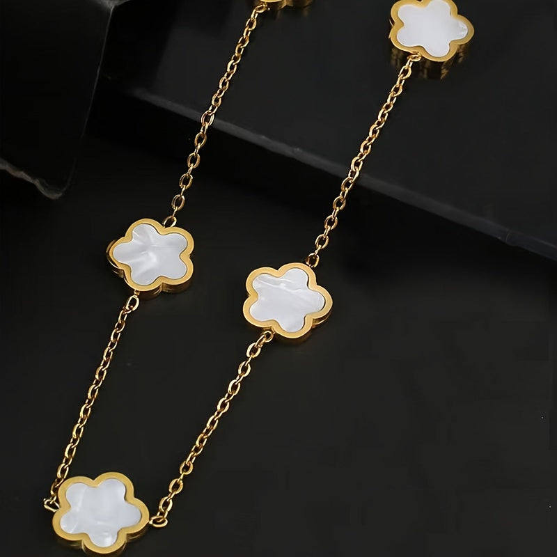 white Niche Design Five Petals Flower Long Sweater Chain Necklace Autumn And Winter Decor Jewelry Gift