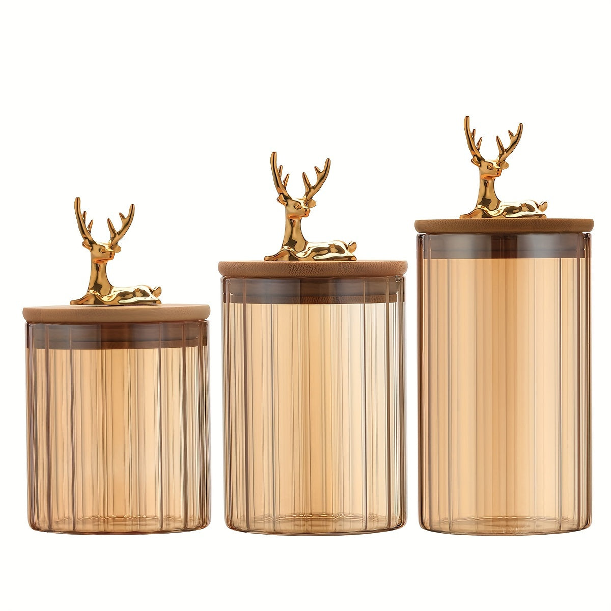 1pc Food Jars & Canisters, Deer Head Vertical Stripe Transparent Glass