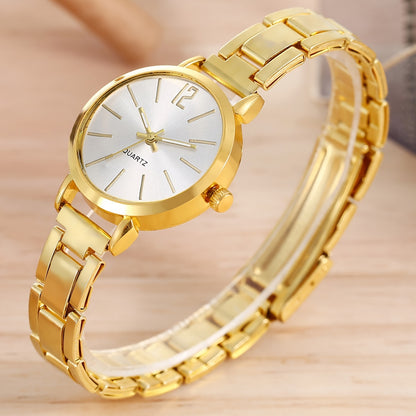 1pc Golden Quartz Watch & 1pc Love Bangle Set Gift, Casual Entertainment Wrist Watch Set