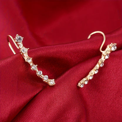 Golden Exquisite 7pcs Rhinestone Decor Crawler Earrings Long Alloy Synthetic Gems Earring Jewelry Gifts For Women