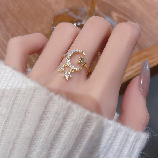 Glitter Geometric Luxury Star Pendant Ring Star Moon Ring