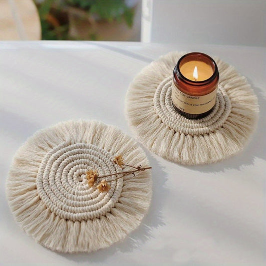 1Pc Round Cotton Braid Coaster Tassel Placemat Handmade Macrame Cup Cushion