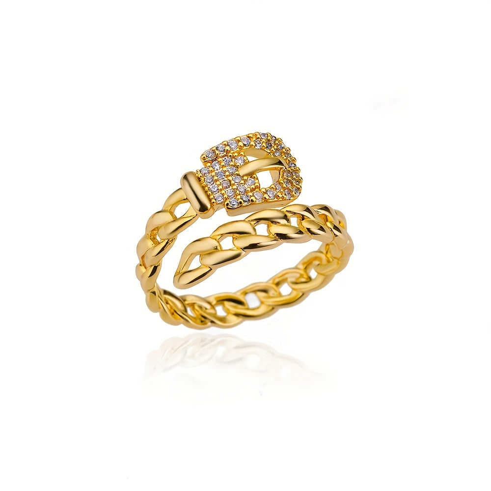 Luxurious Belt Ring Plated Inlaid Zircons Interlocking Ring Table Adjustable Cuff Ring