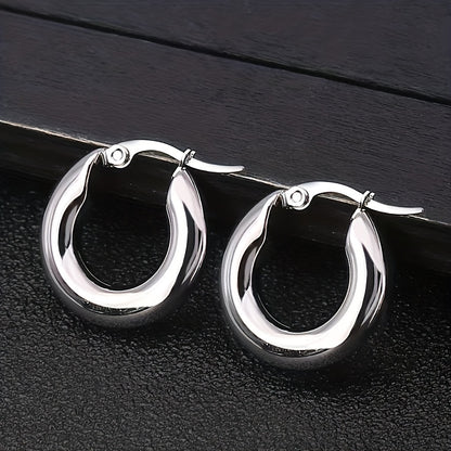 Silvery Glossy Hoop Earrings Retro Elegant Style Alloy Jewelry All-match Accessories