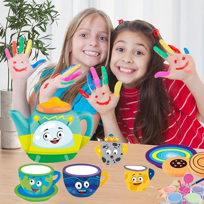 14pc DIY Painted Ceramic Tea Set Toys For Fun Large