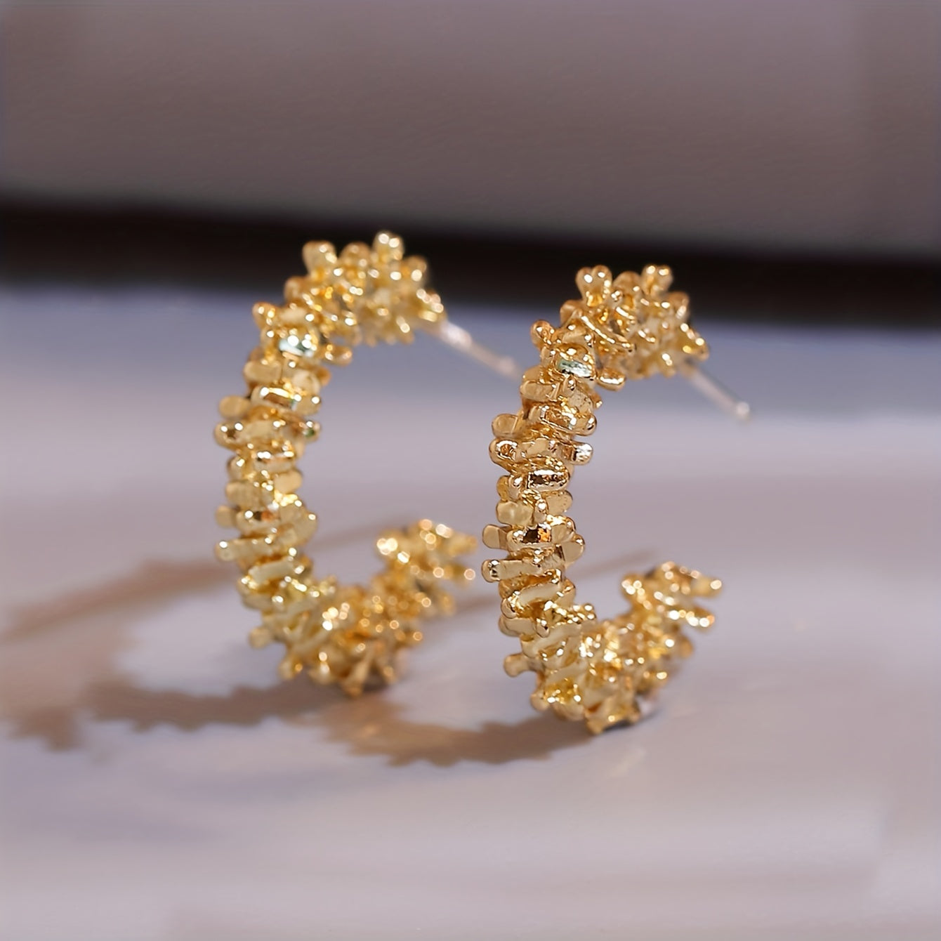 C Shape Golden Hoop Earrings