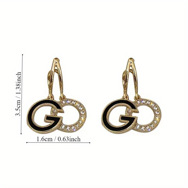 Cool Artificial Diamond Letter Round Earrings, Trendy Party Jewelry