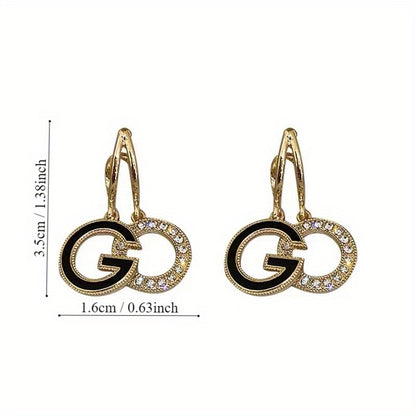 Cool Artificial Diamond Letter Round Earrings, Trendy Party Jewelry