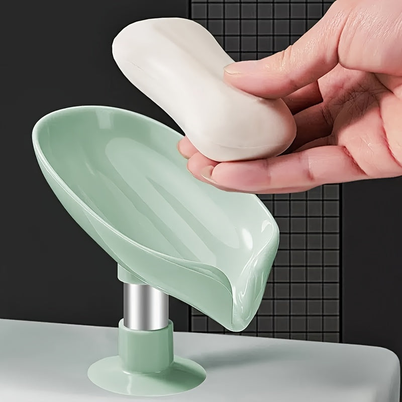 1pc Leaf Shape Soap Holder, Self Draining Soap Dish Holder With Suction Cup, For Shower, Bathroom, Kitchen Sink