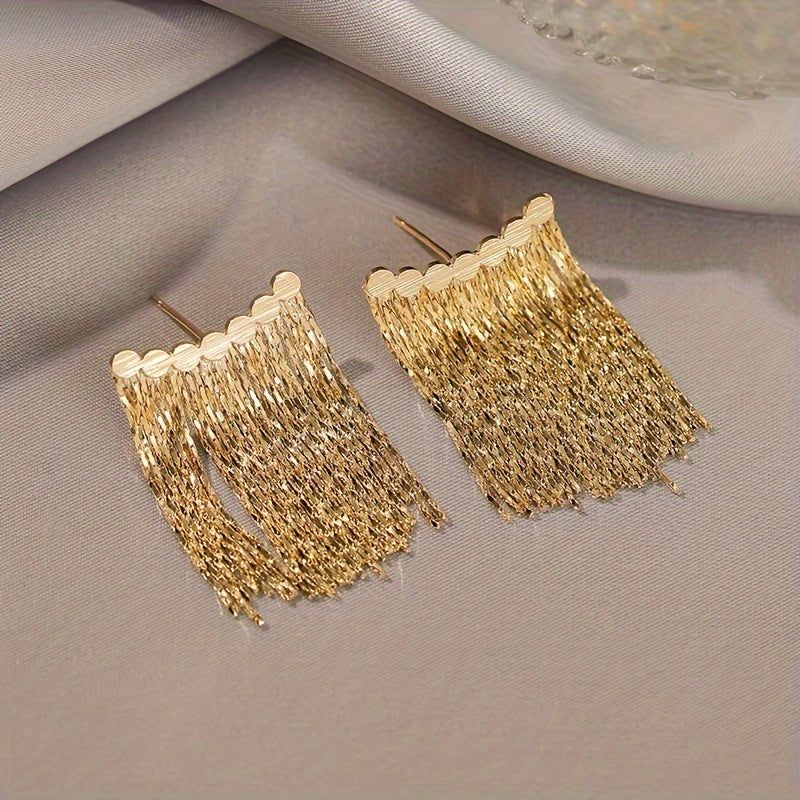 Fashion-Forward Silvery Needle Earrings With Exaggerated Curved Long Tassels