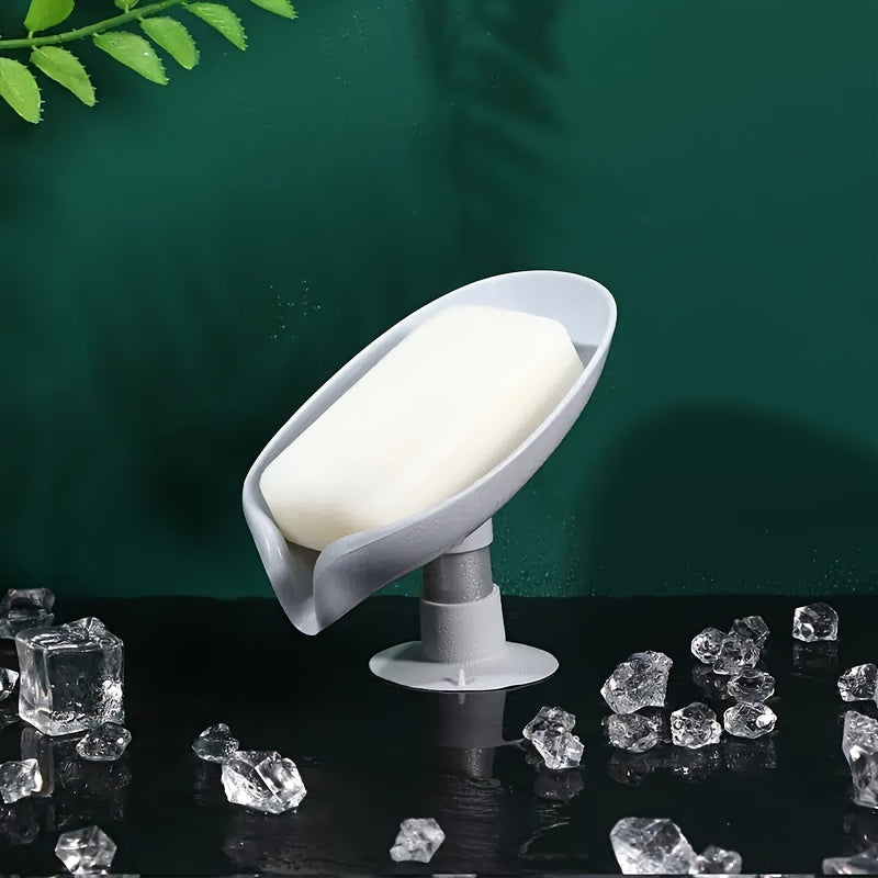 1pc Leaf Shape Soap Holder, Self Draining Soap Dish Holder With Suction Cup, For Shower, Bathroom, Kitchen Sink