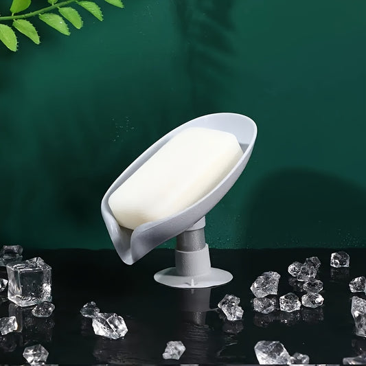 1pc Leaf Shape Soap Holder, Self Draining Soap Dish Holder With Suction Cup, For Shower, Bathroom, Kitchen Sink